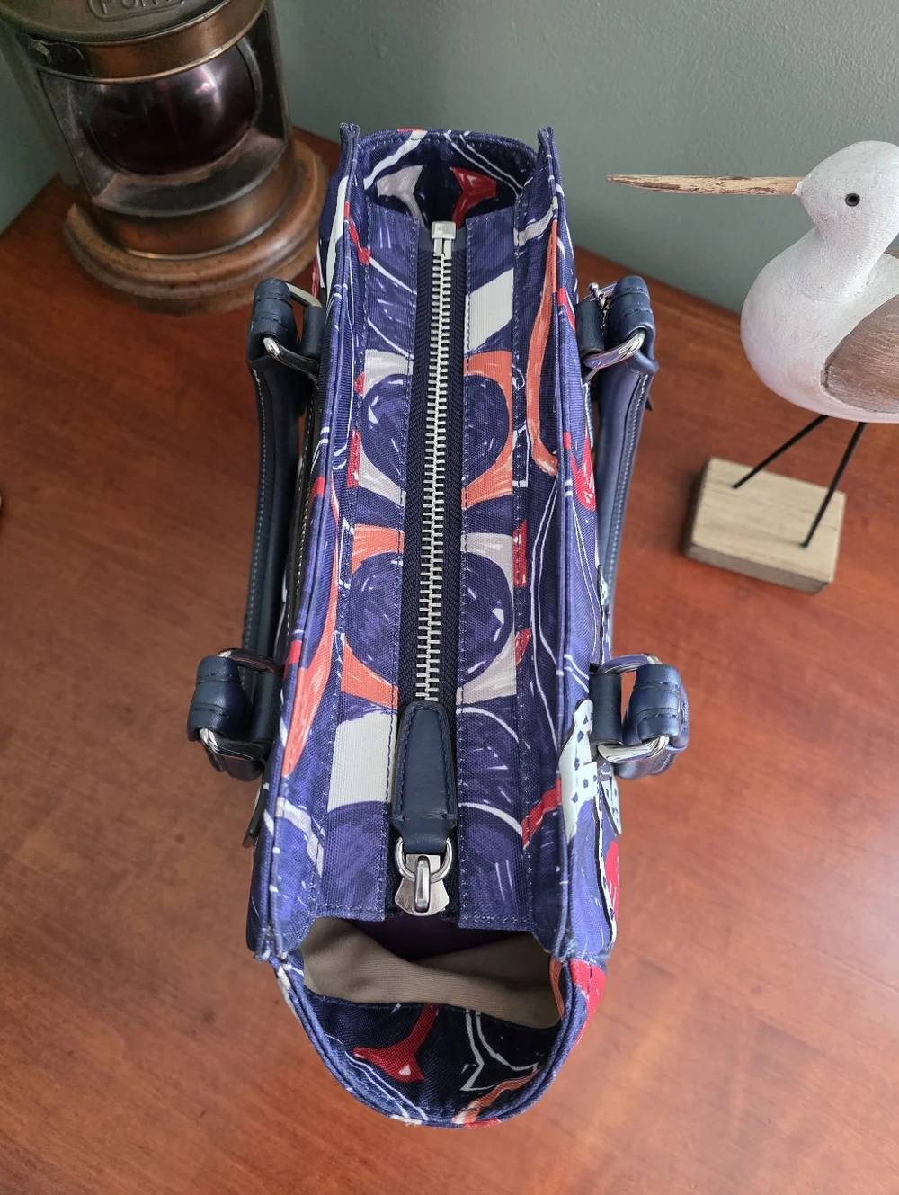 Coach Candace 19951 Legacy Navy Multicolor Leather Carryall Satchel Bag